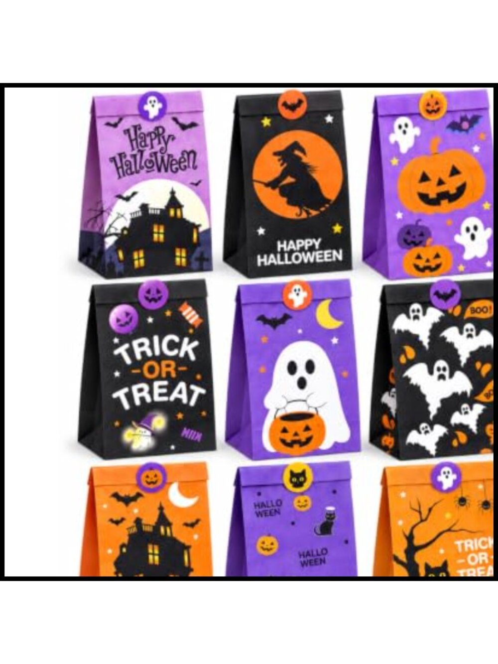 18 Pc Halloween Treat Bags Kraft Paper Goodie Bags with Stickers